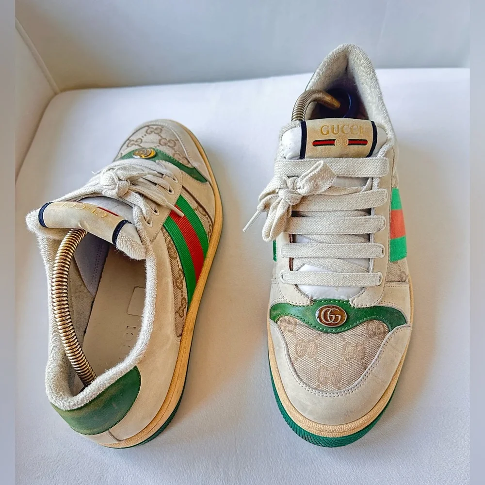 Gucci Green and Cream Vintage Sneakers size US 8.5 IT 42